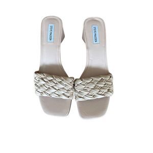 Steve Madden Womens Tan Braided  Open Toe Block Heel Sandal Size 9.5